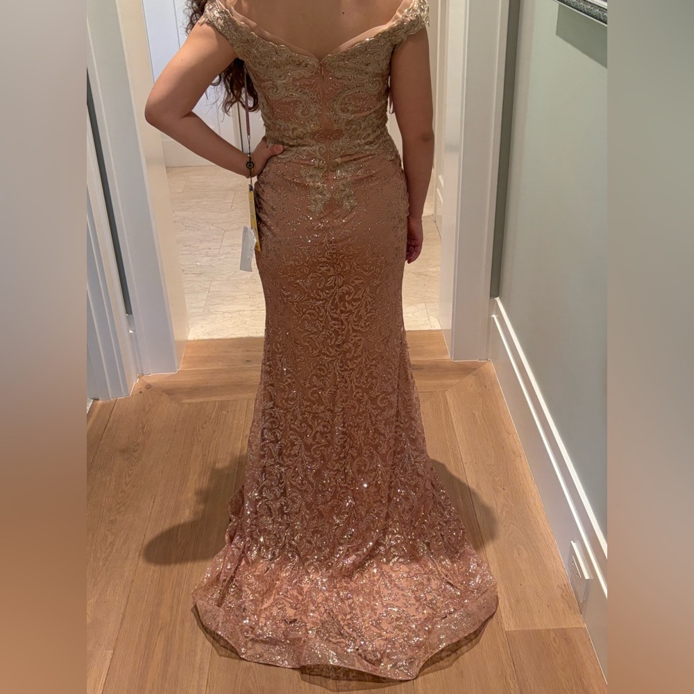 Elegant Gold Lace Prom Dress - Picture 3 of 7